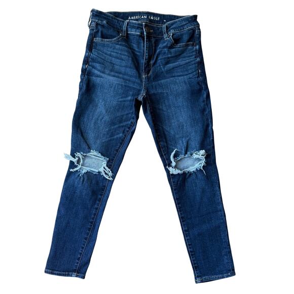 American Eagle Hi-Rise Jegging Stretch Distressed Dark Denim Jeans Size 8 Y2K - Picture 1 of 7